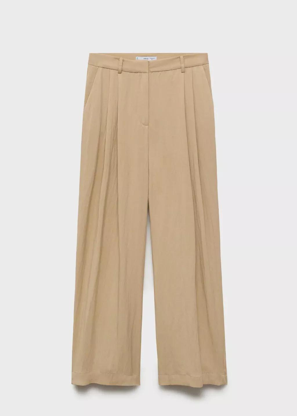 Beige Straight Mid-Rise Suit Trousers, , large image number 0