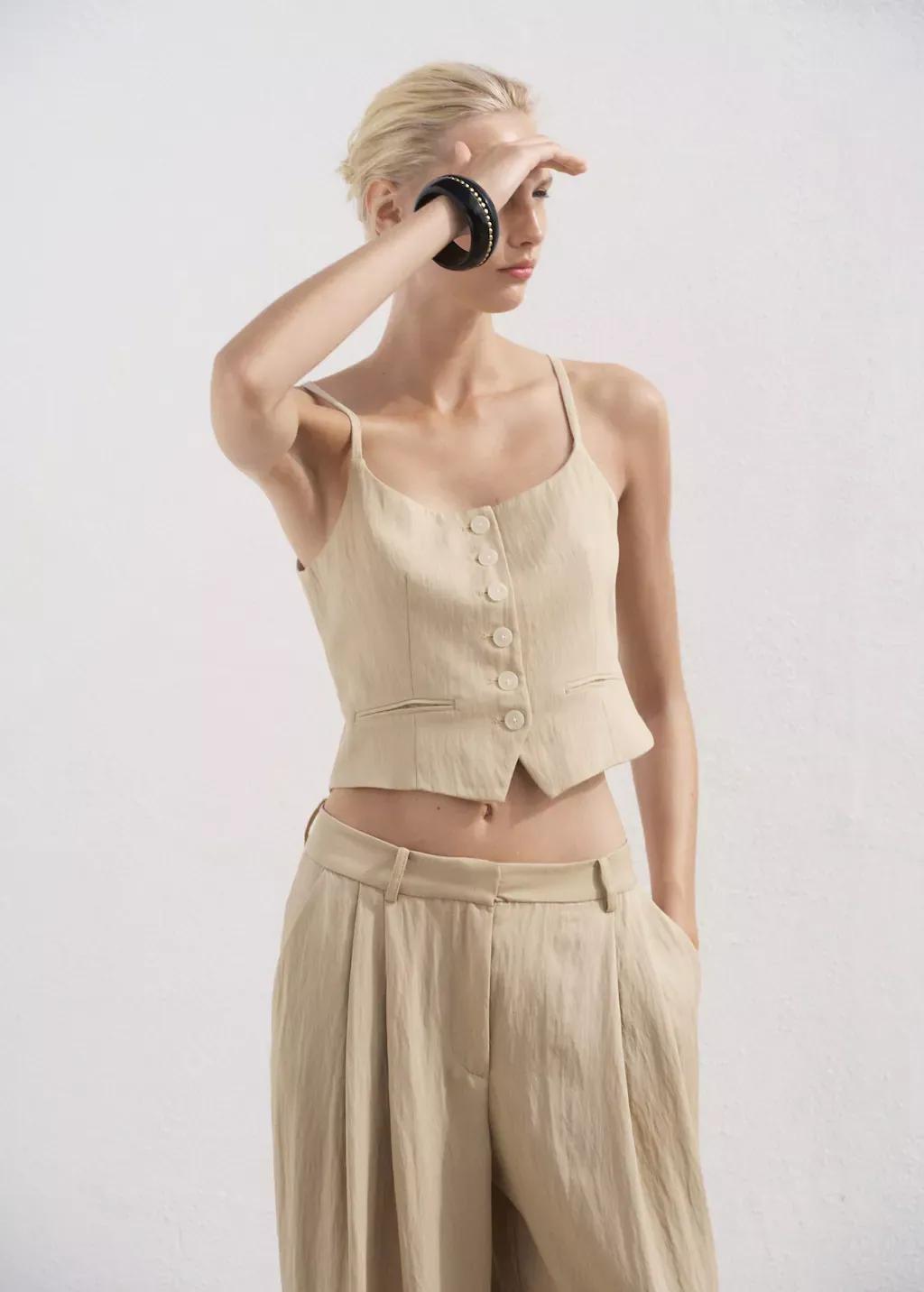 Beige Straight Mid-Rise Suit Trousers, Light Beige, medium