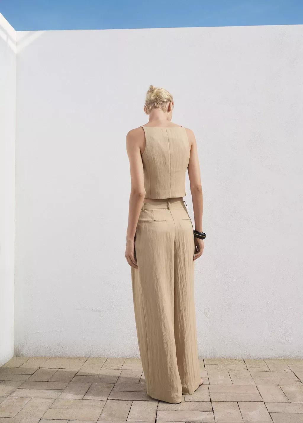 Beige Straight Mid-Rise Suit Trousers, Light Beige, large image number 6