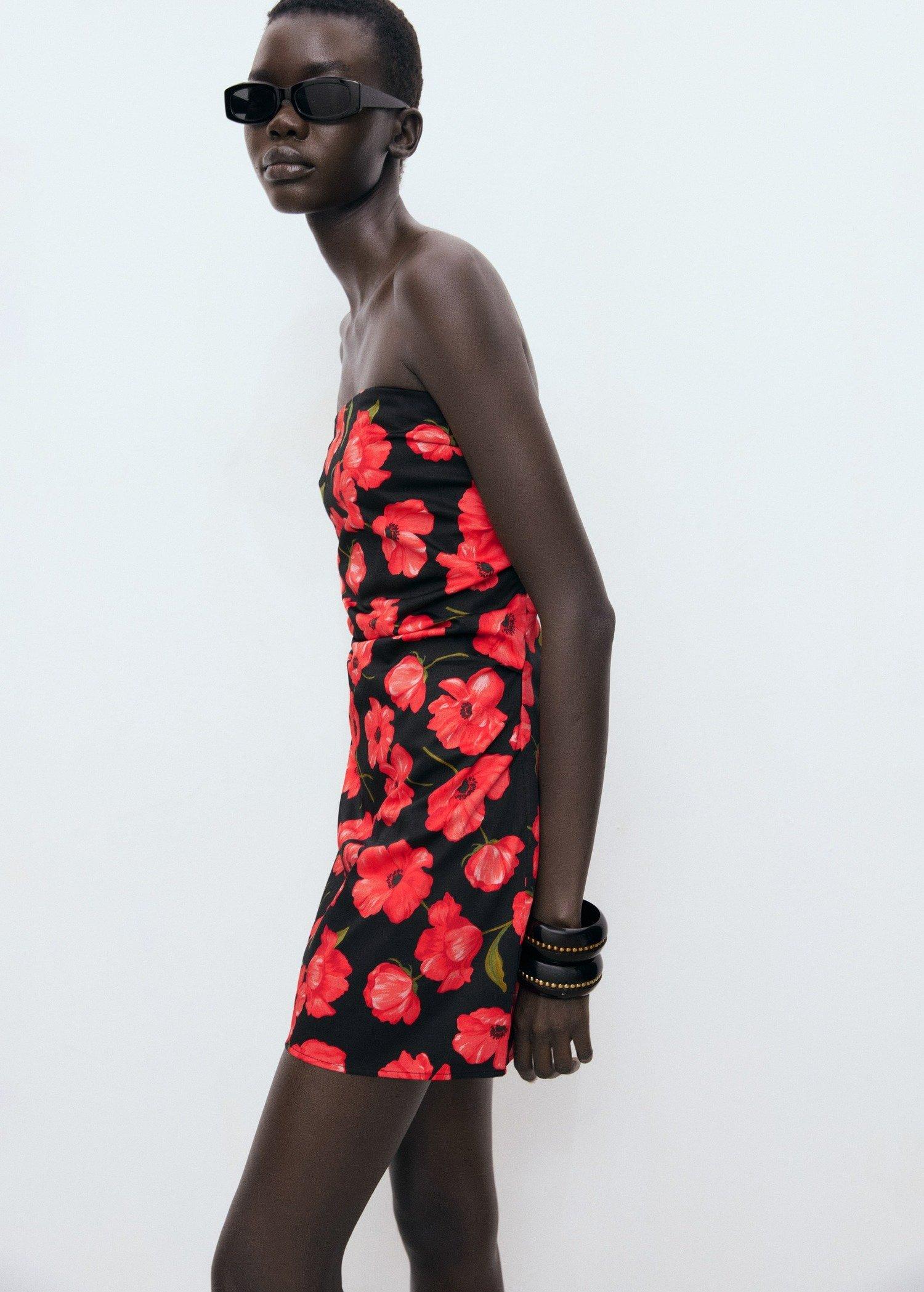 Black Strapless Floral Dress, , large image number 2