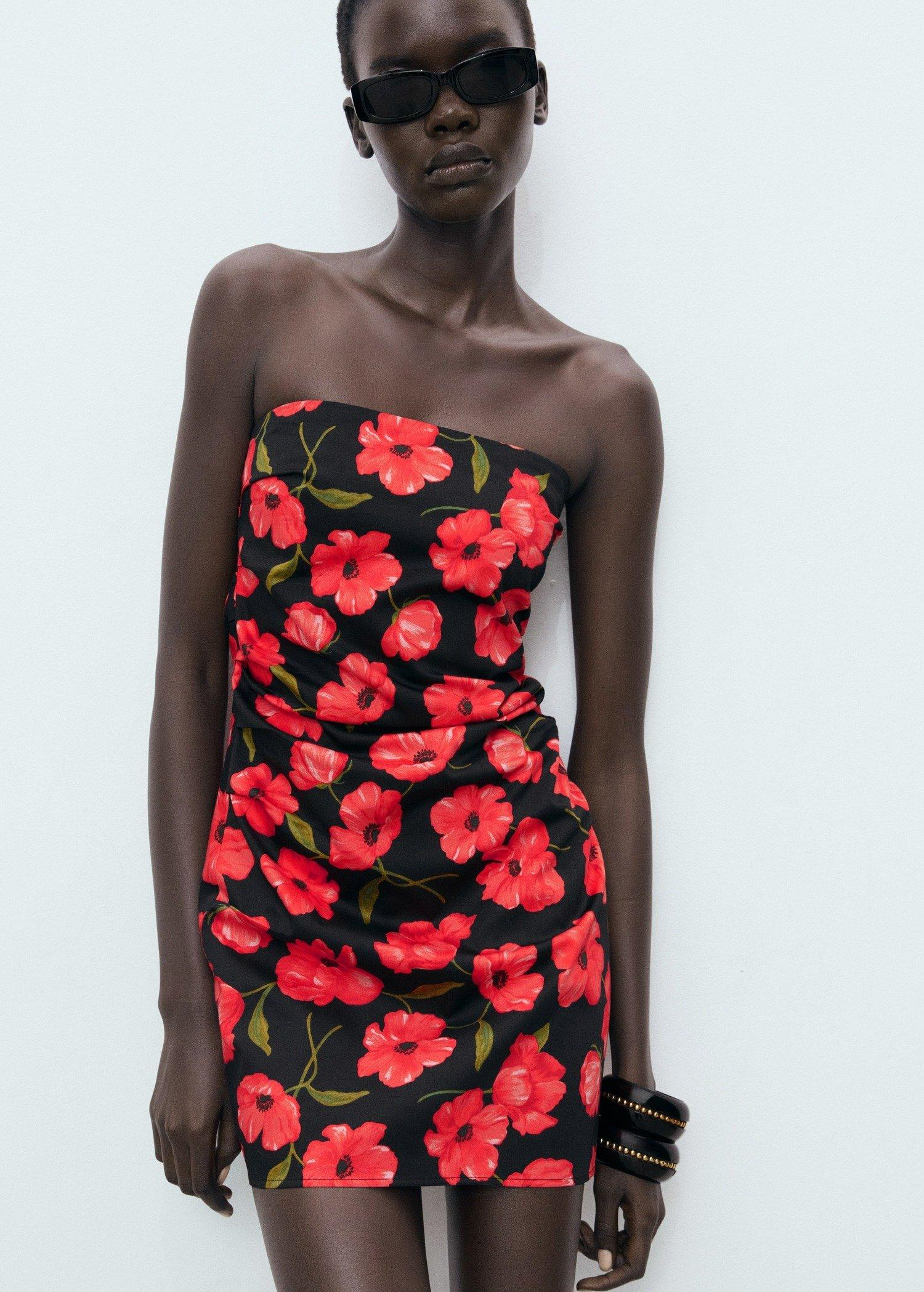 Black Strapless Floral Dress, , large image number 3
