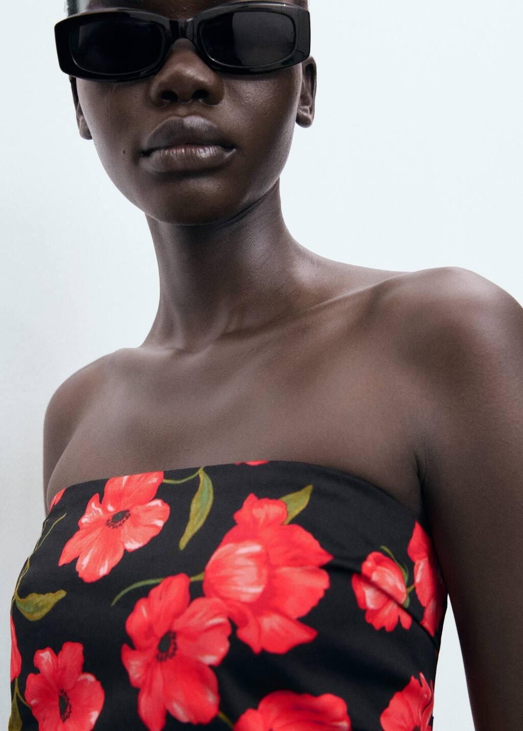 Black Strapless Floral Dress, Black, large image number 7