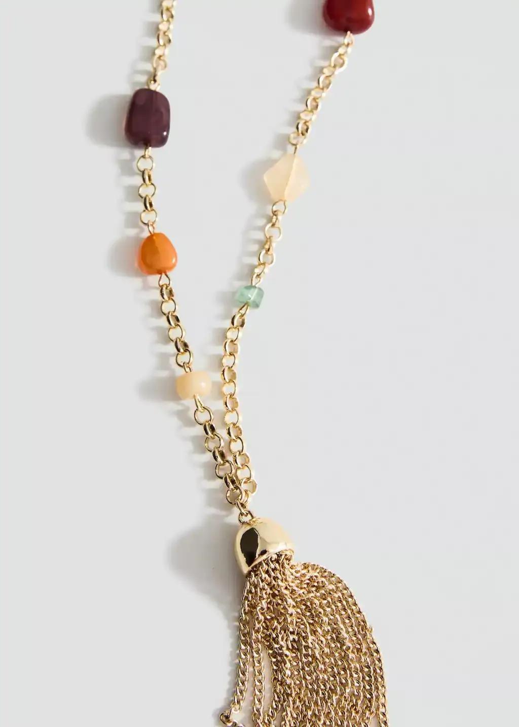Gold Fringed Bead Necklace, , medium