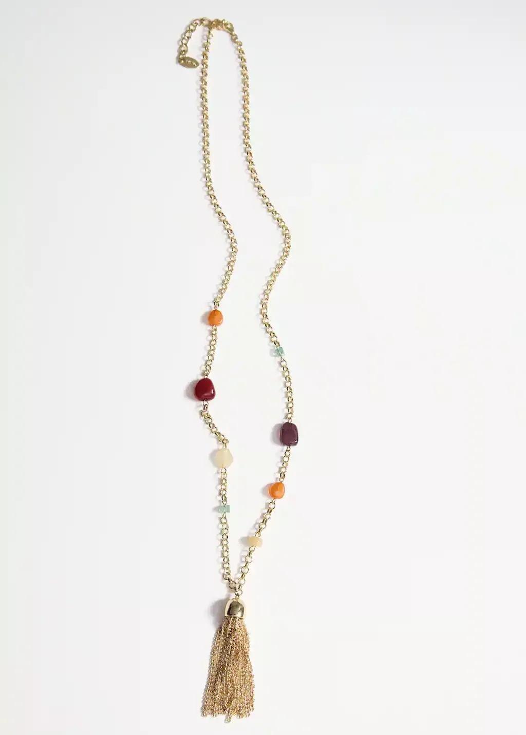 Gold Fringed Bead Necklace, 0201_OR, large image number 1