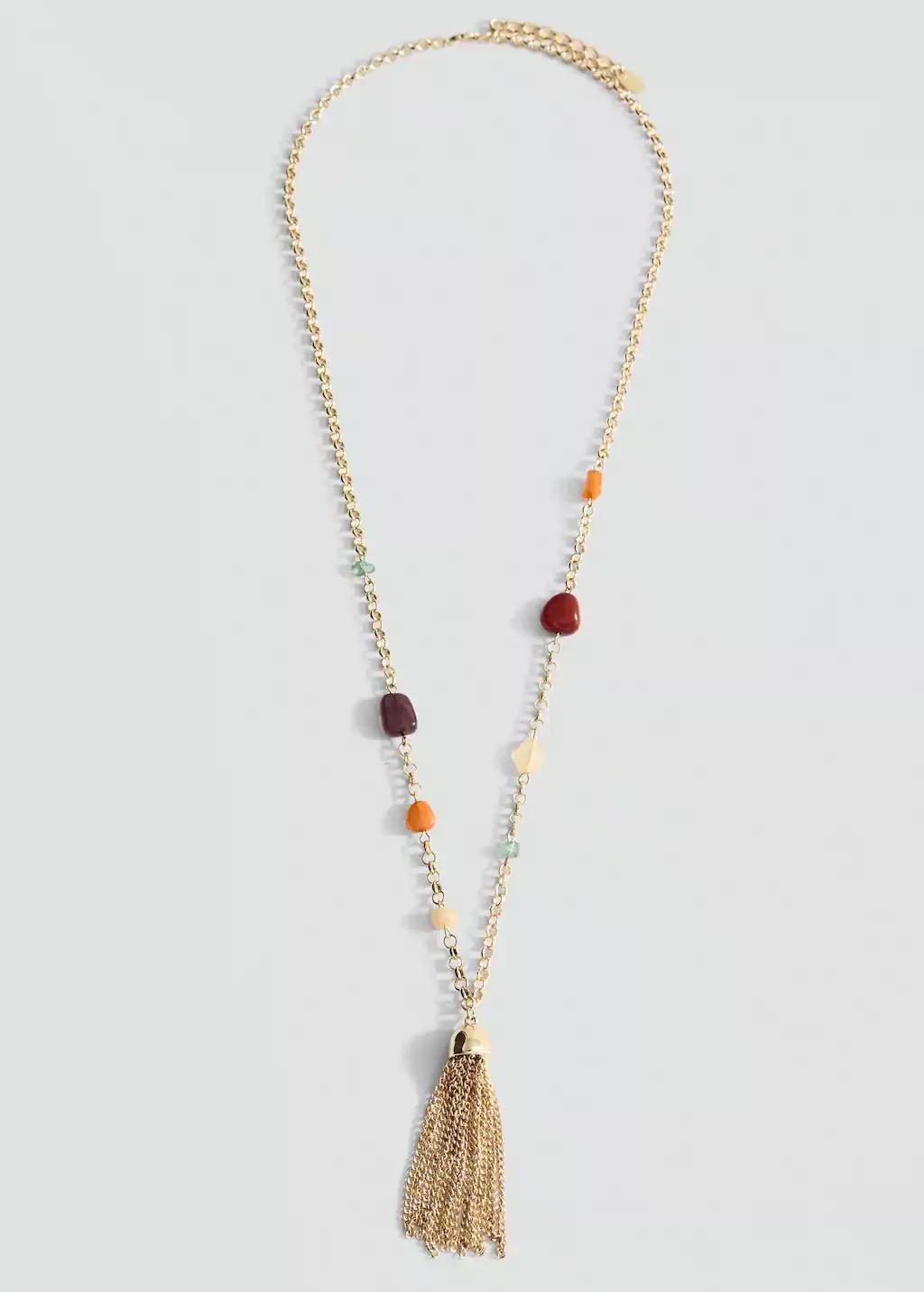 Gold Fringed Bead Necklace, 0201_OR, large image number 2