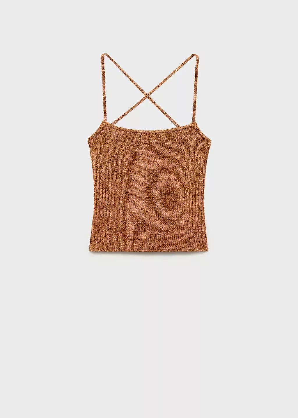 Copper Lurex Knitted Top With Crossed Back, Rust - Copper, large image number 1