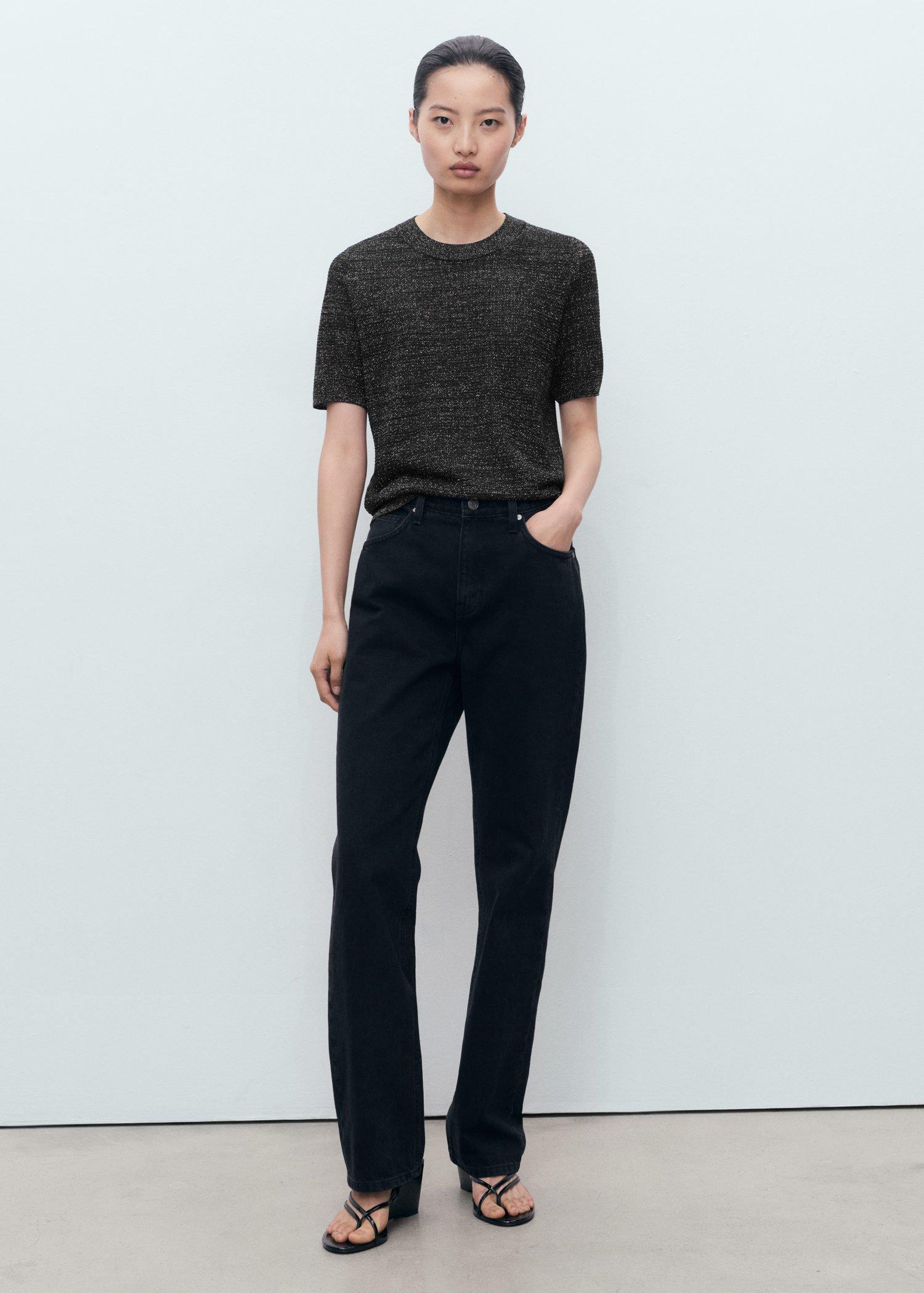 Black Short-Sleeved Lurex Sweater, , large image number 0