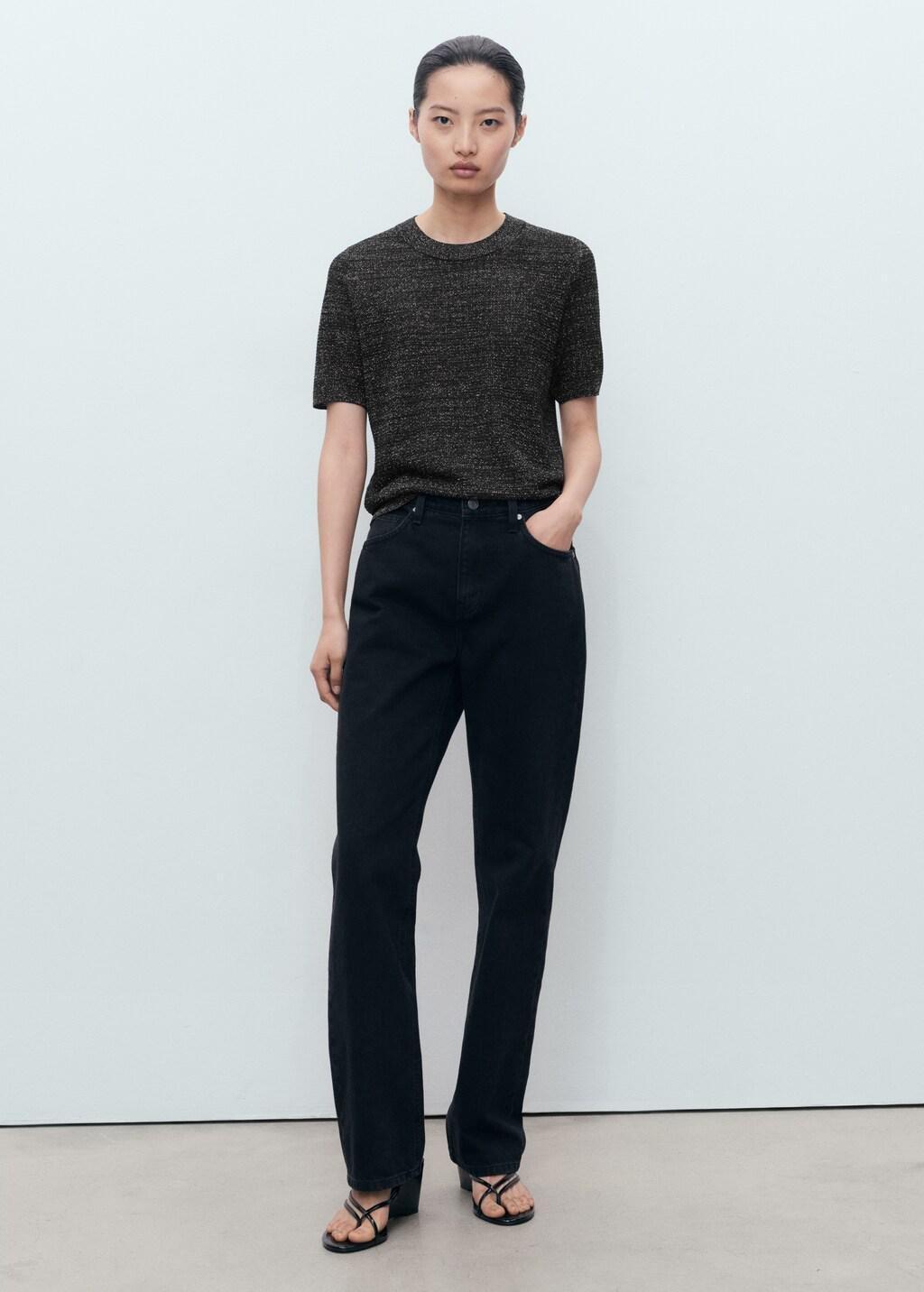 Black Short-Sleeved Lurex Sweater, , large image number 1