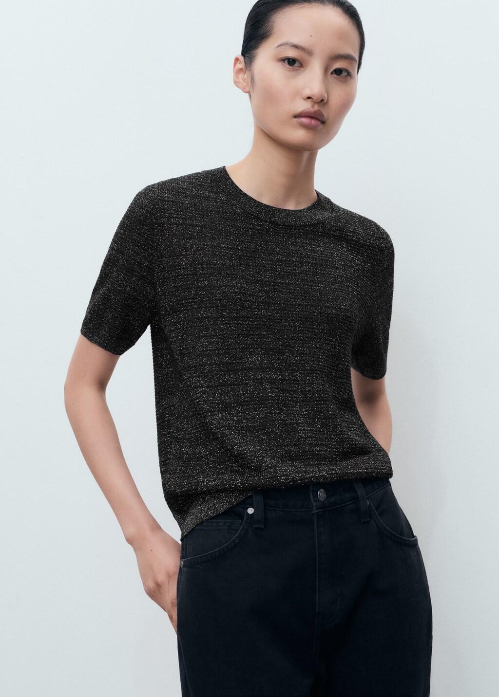 Black Short-Sleeved Lurex Sweater, , large image number 7