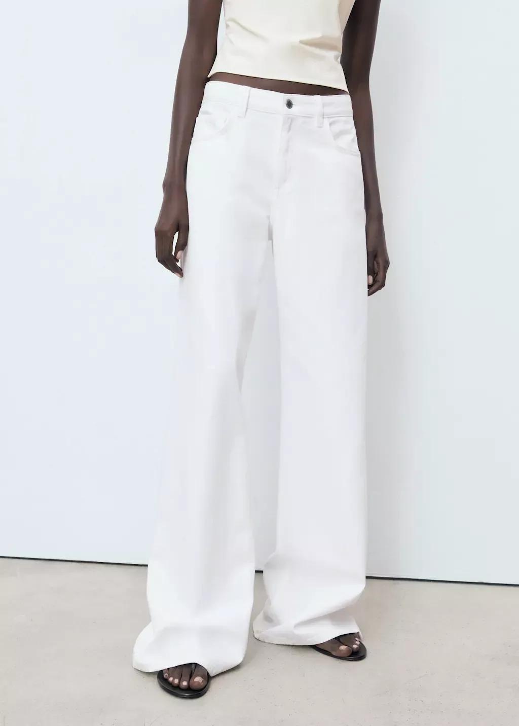 White Low Waist Wide leg Jeans, , large image number 1