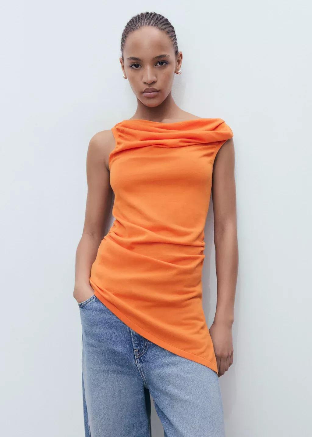 Orange Draped Knitted Top, 0201_20, large image number 1