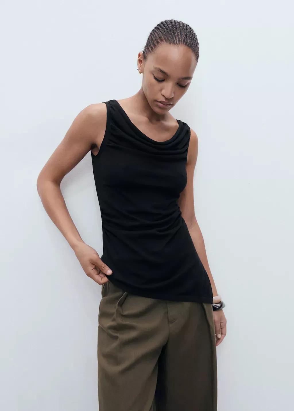 Black Draped Knitted Top, 0201_99, large image number 1