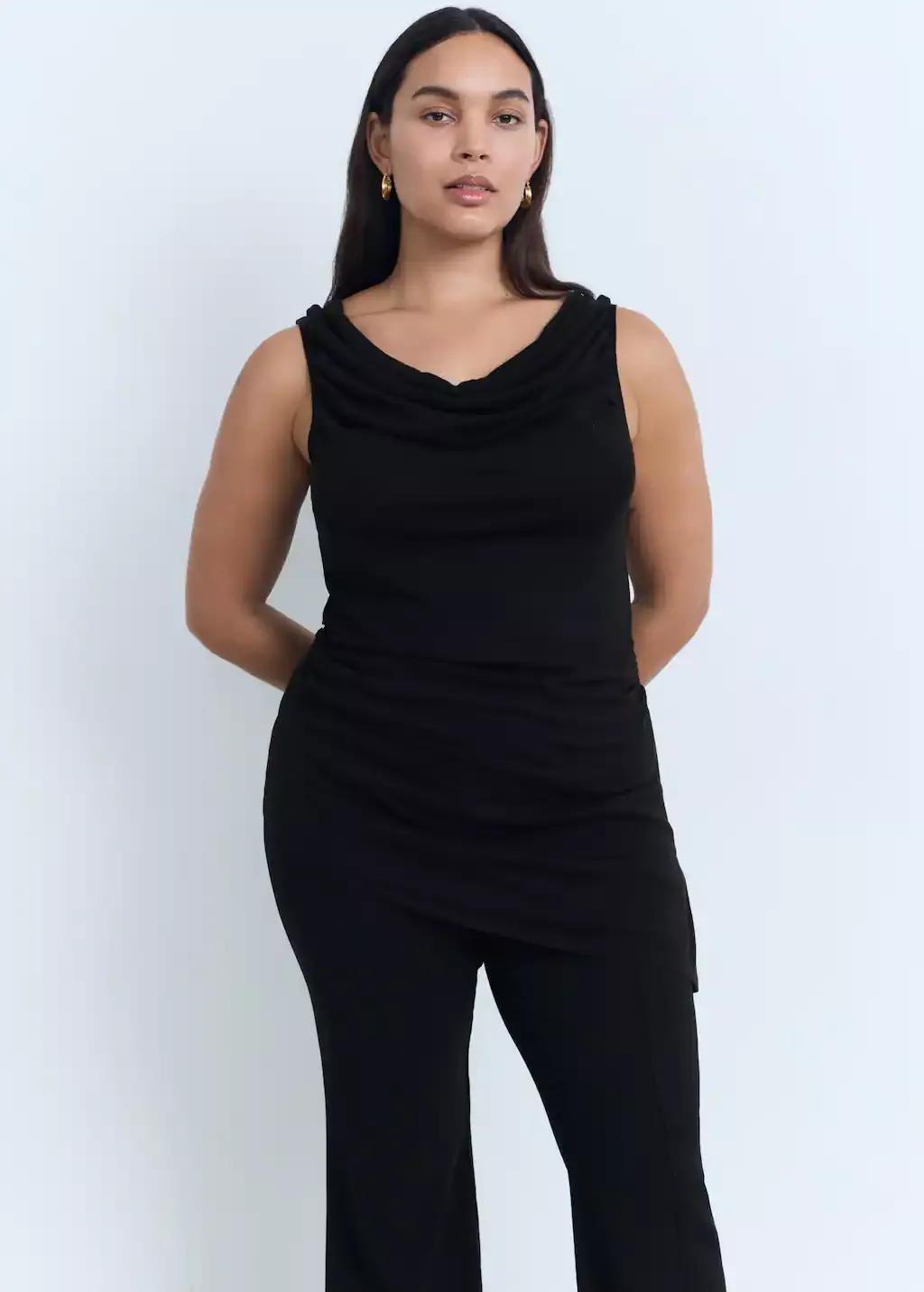 Black Draped Knitted Top, 0201_99, large image number 7