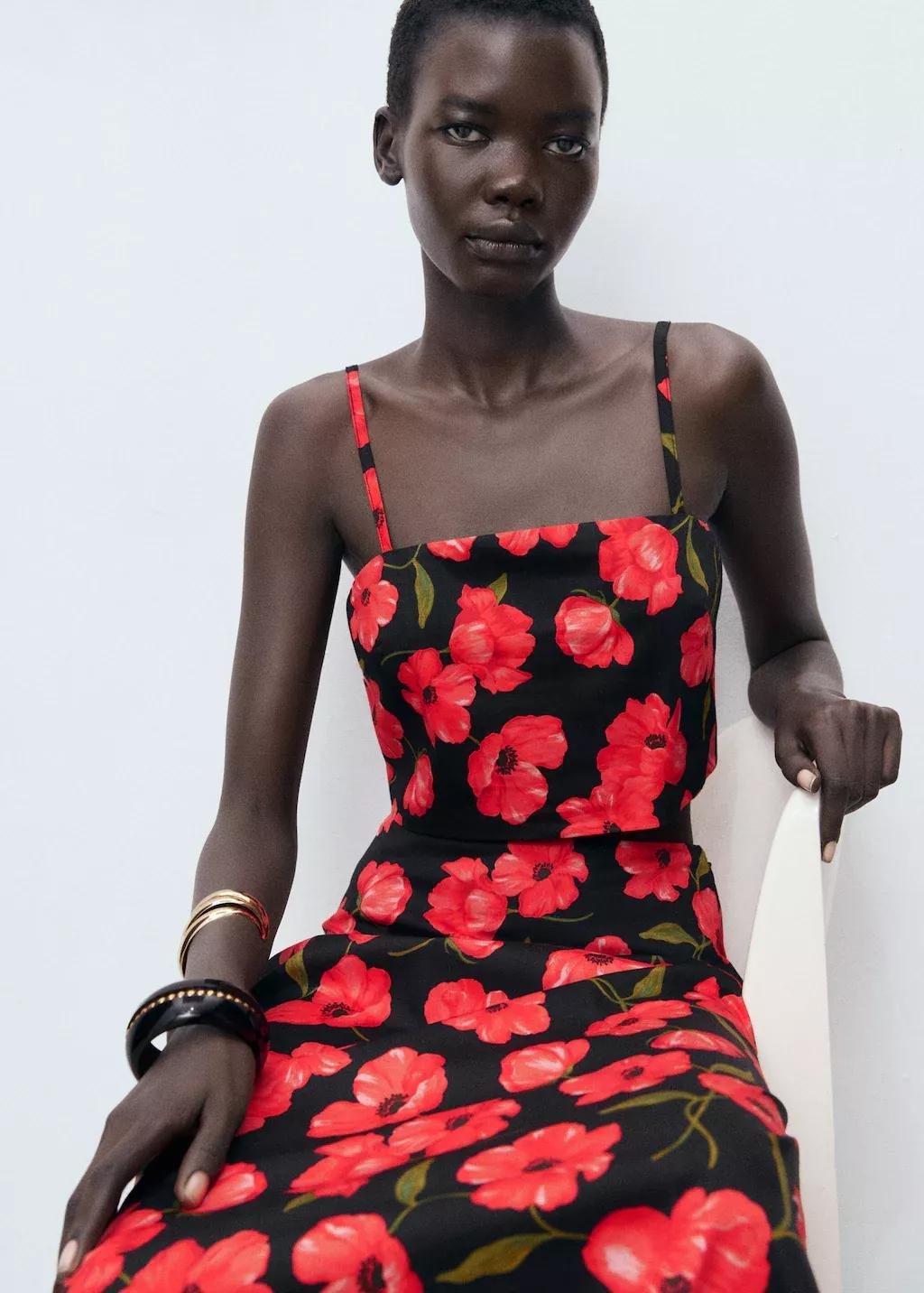 Black Floral-Print Flared Skirt, Black, large image number 3