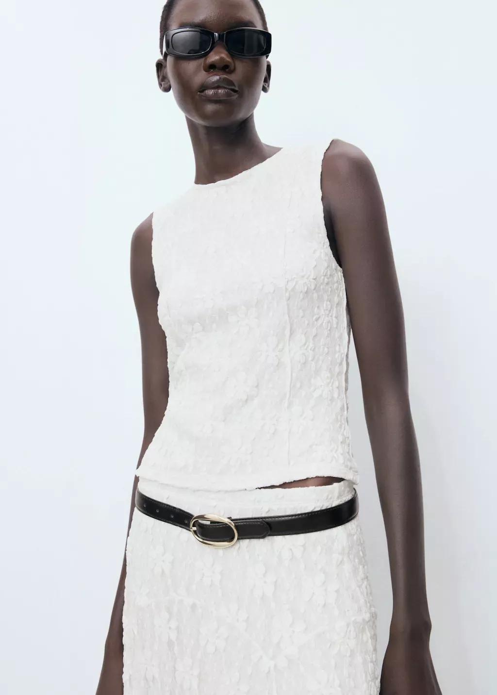 White Lace Strap T-Shirt, White, medium