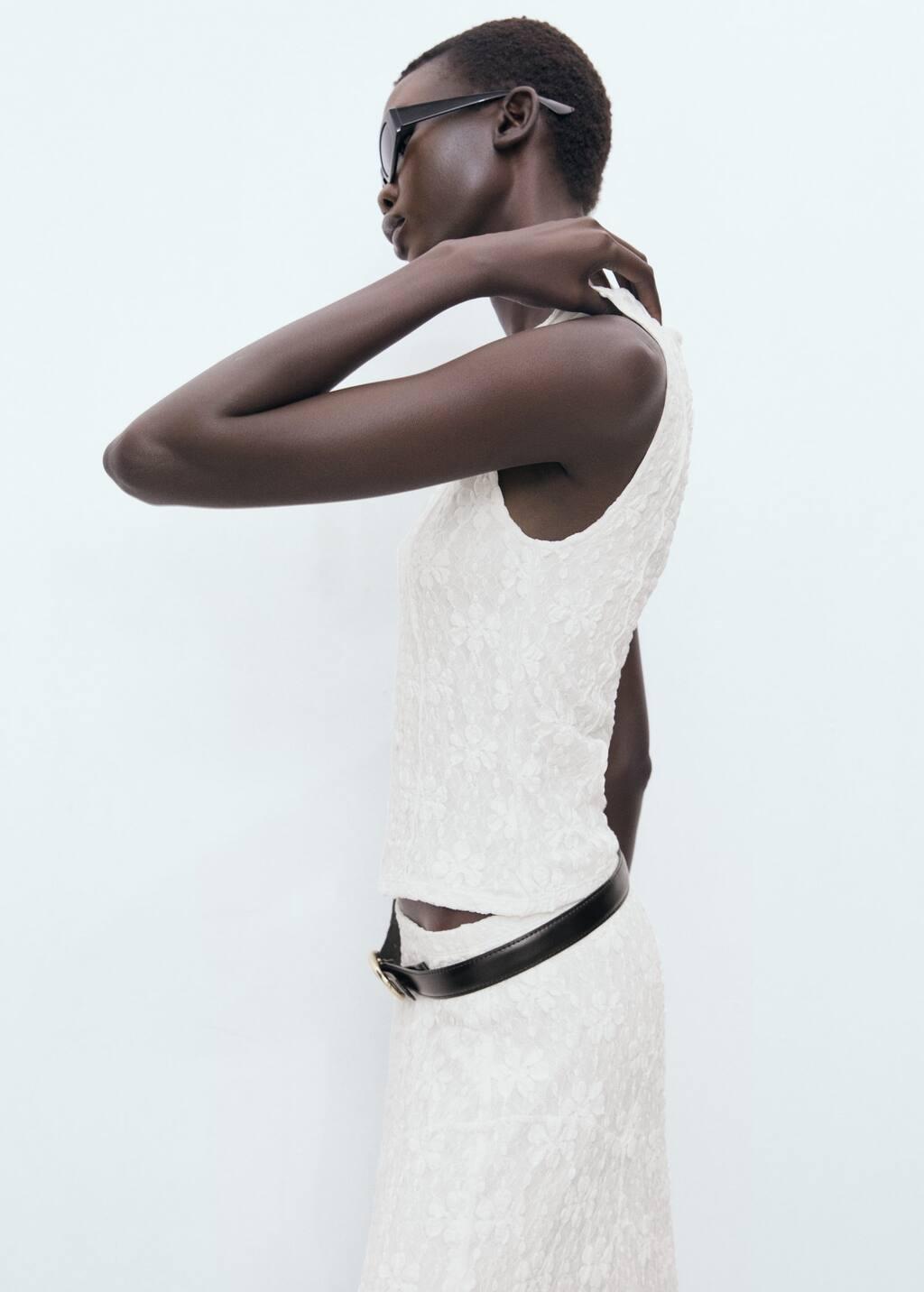 White Lace Strap T-Shirt, White, large image number 2