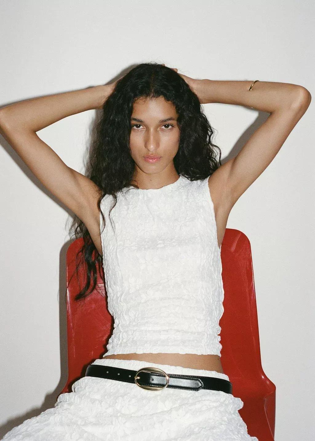 White Lace Strap T-Shirt, White, large image number 5