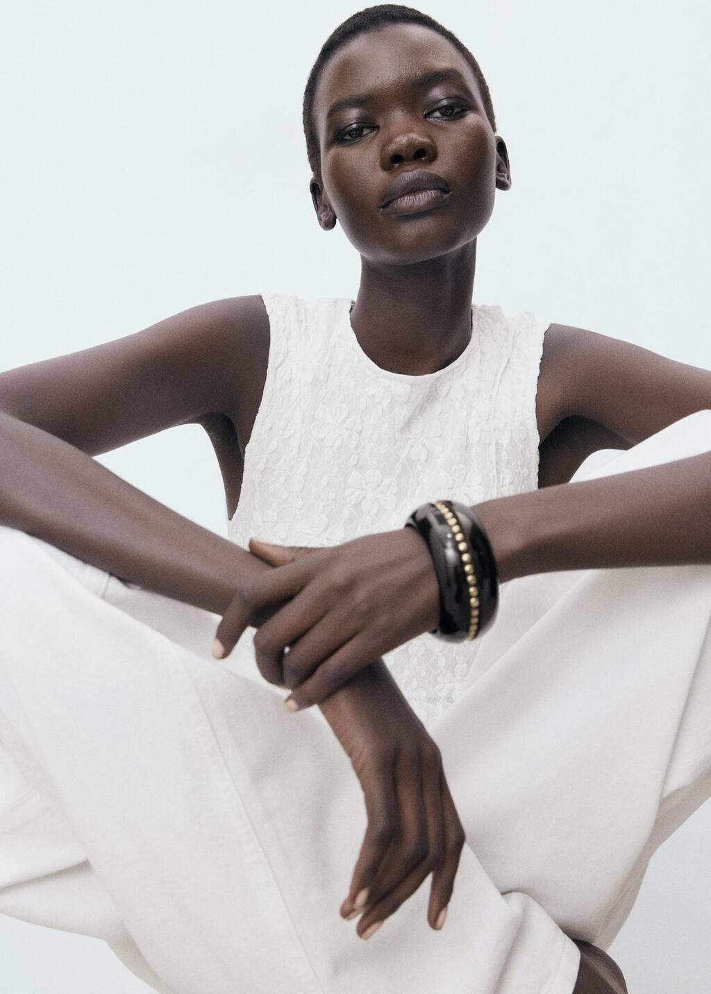 White Lace Strap T-Shirt, White, large image number 6