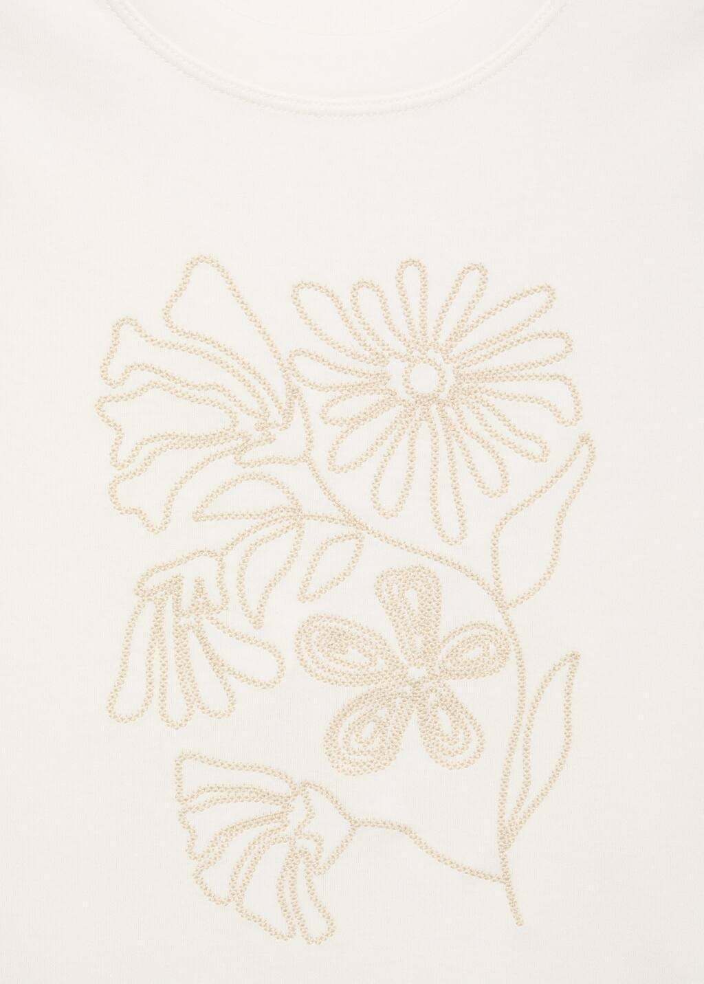 NATURAL WHITE Floral-embroidered cotton t-shirt, Natural White, large image number 3