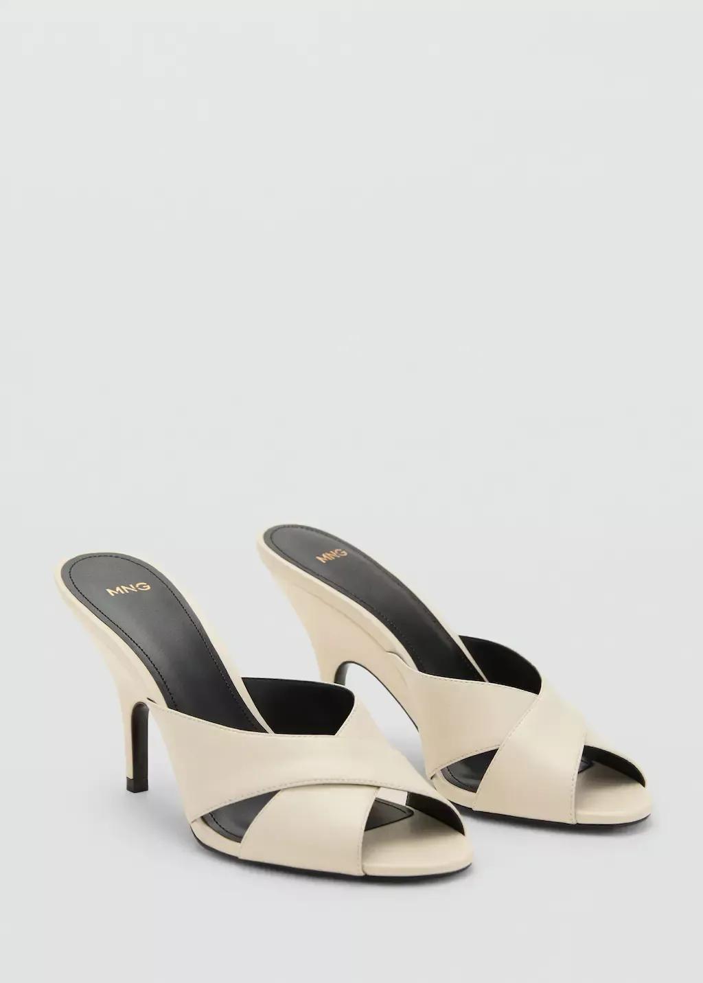 Beige Leather heeled sandal with crossed straps, , large image number 0