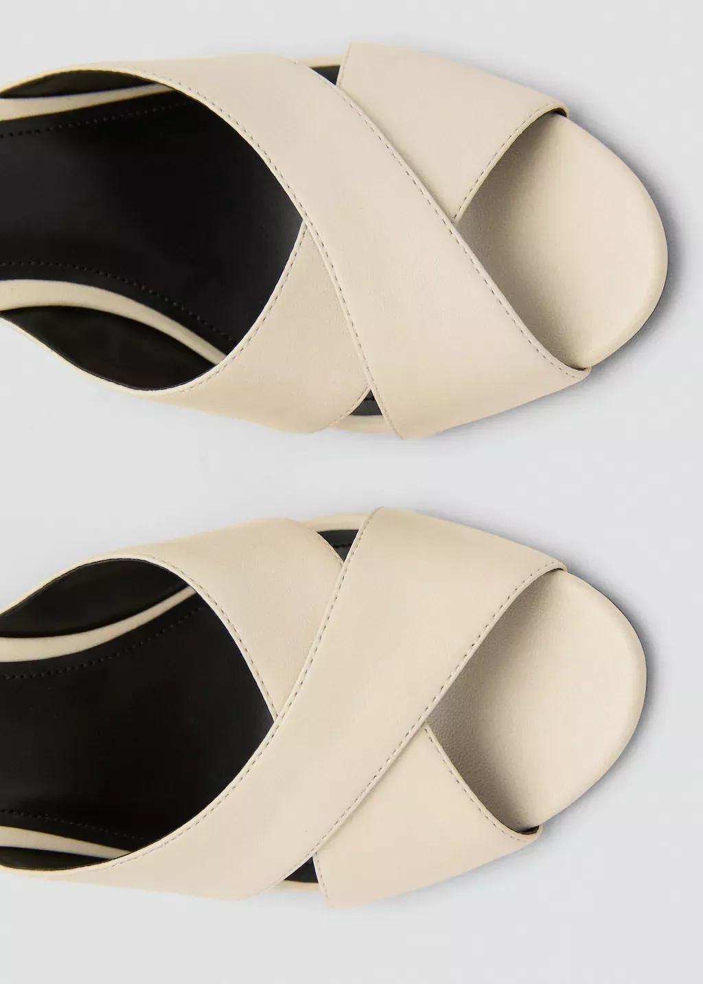 Beige Leather heeled sandal with crossed straps, , large image number 2