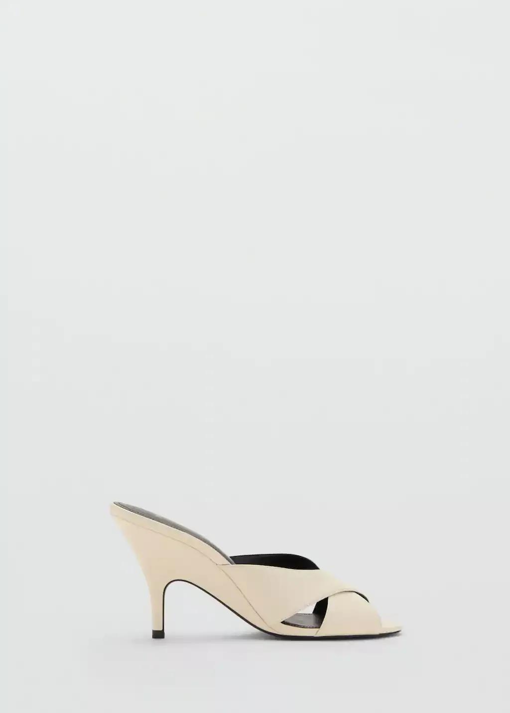 Beige Leather heeled sandal with crossed straps, , large image number 3