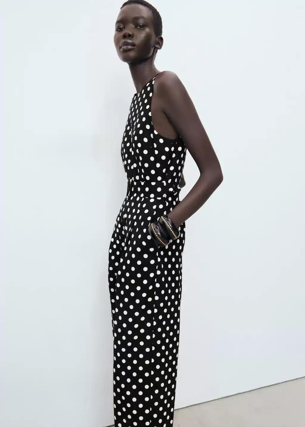 Black Polka-Dot Belt Jumpsuit, , large image number 0