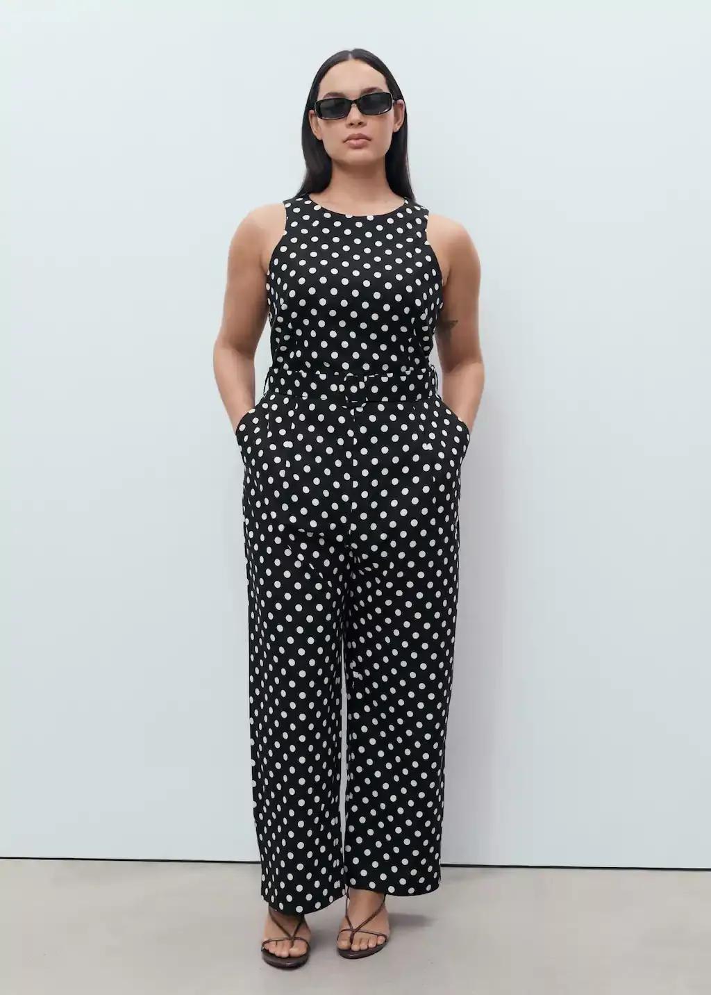 Black Polka-Dot Belt Jumpsuit, , large image number 2