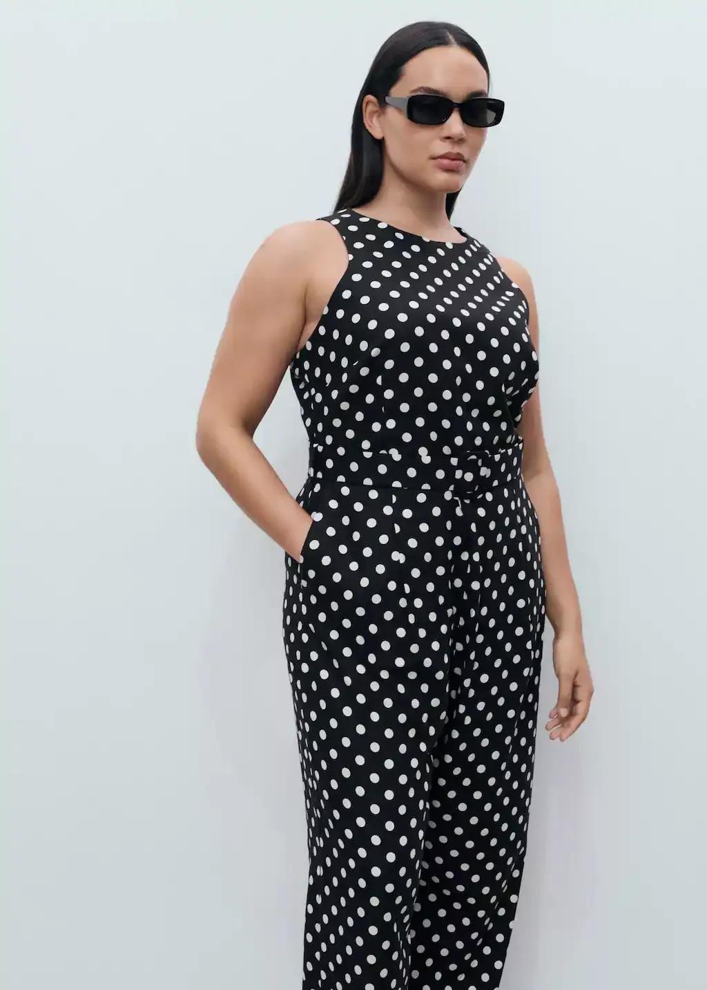 Black Polka-Dot Belt Jumpsuit, , large image number 4