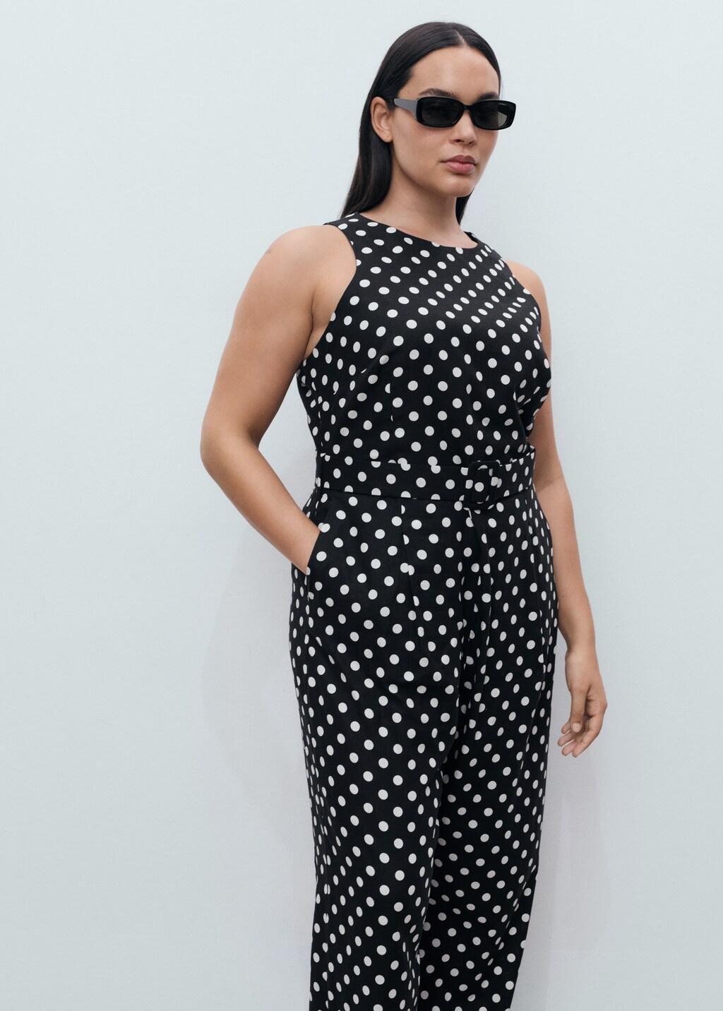 Black Polka-Dot Belt Jumpsuit, , large image number 9