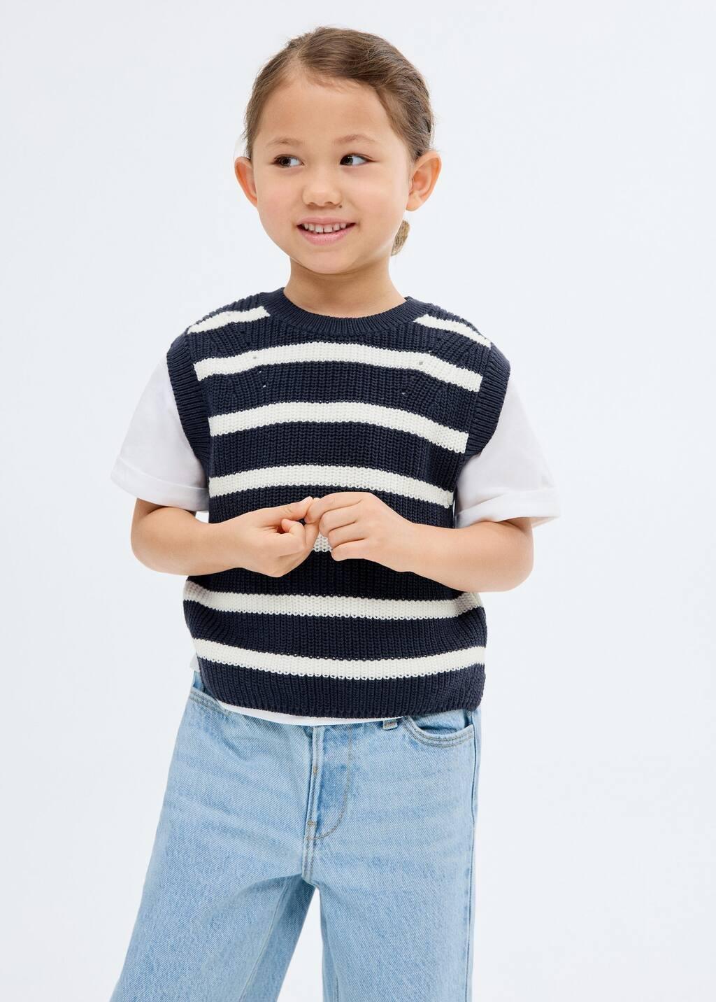 MULTICOLOUR Striped knitted gilet, Baby Girl, Navy, large image number 1