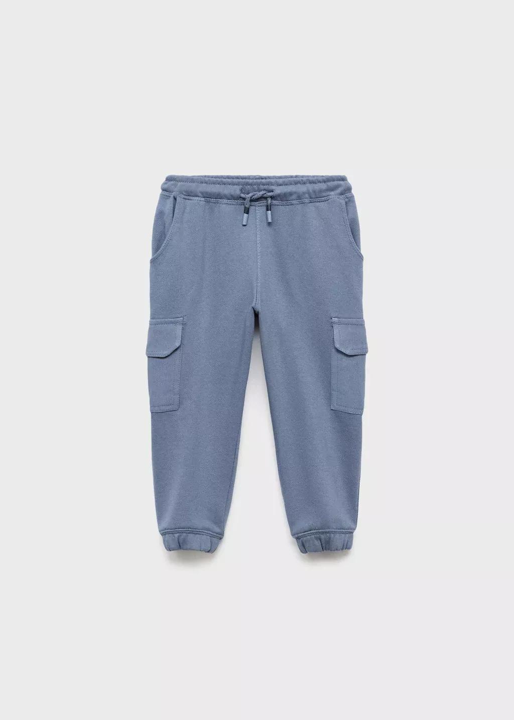 Blue Cargo Joggers With Drawstring, Baby Boy, Medium Blue, large image number 0