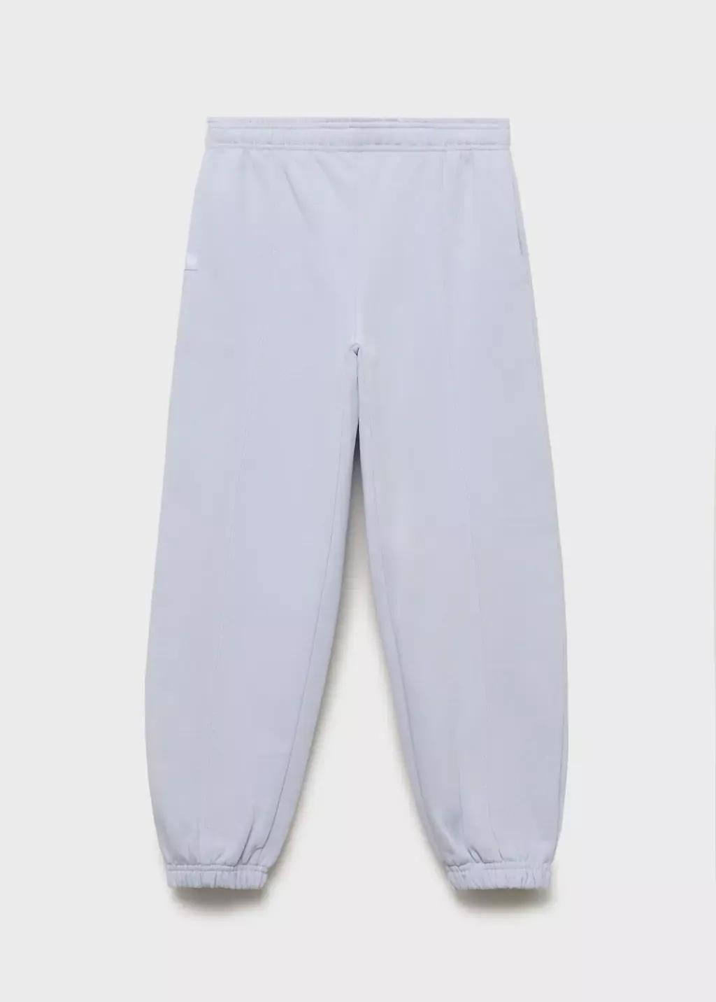 Blue Cotton Joggers With Elastic Waist, Kids Girls, Light-Pastel Blue, medium