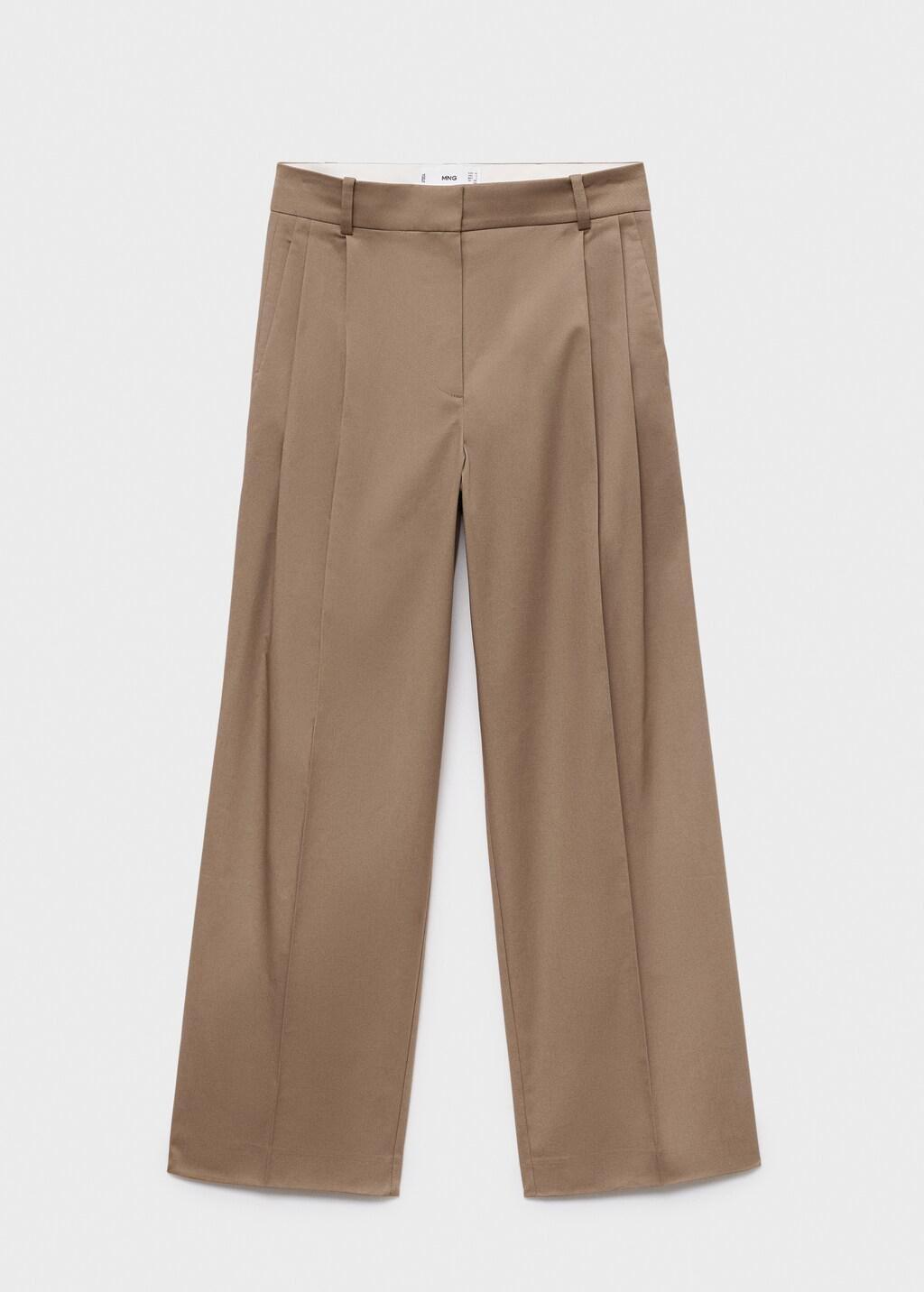 Beige Straight Cotton Trousers With Pleats, Light Beige, large image number 13