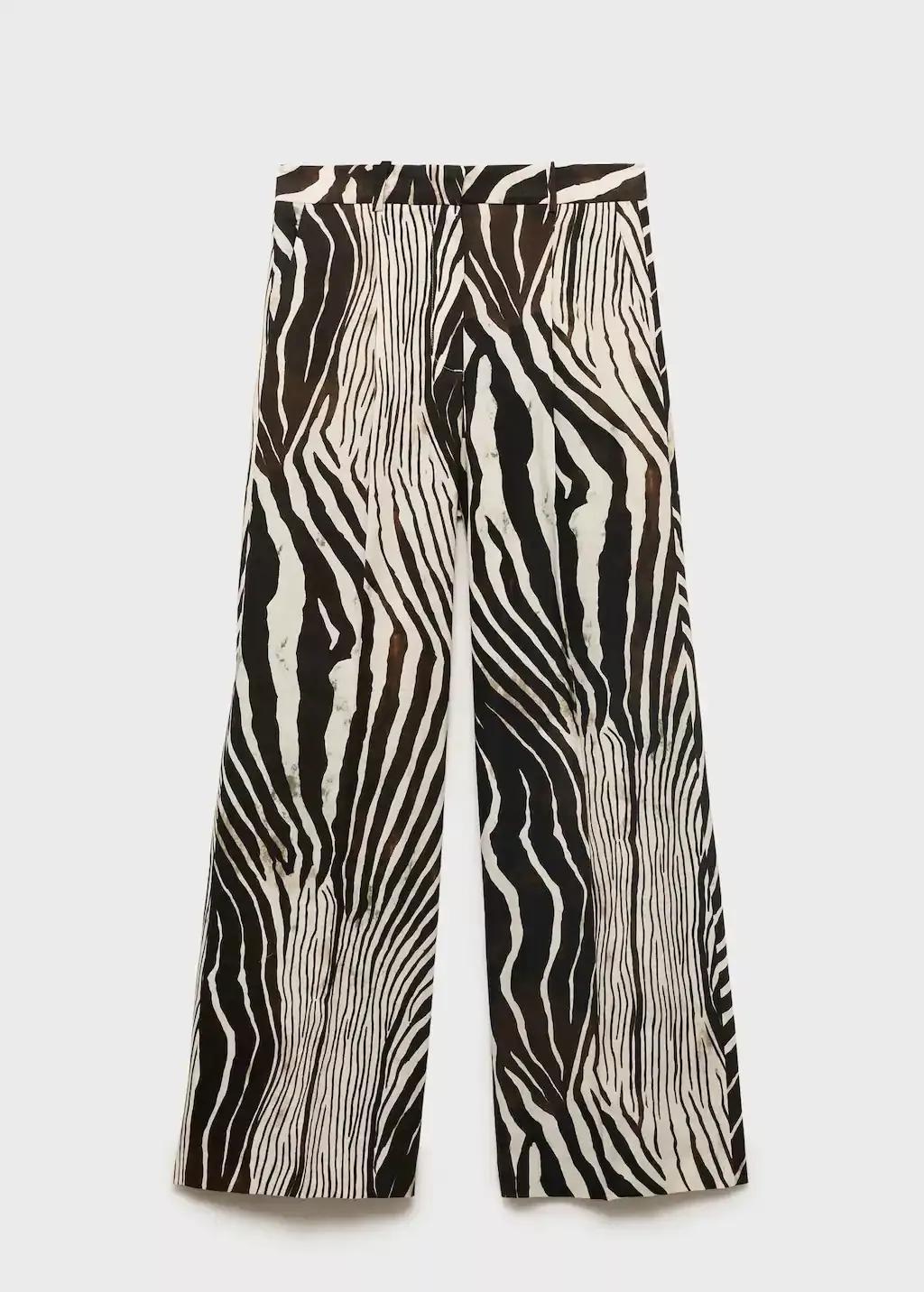 Brown Zebra-Print Linen Trousers, , large image number 0