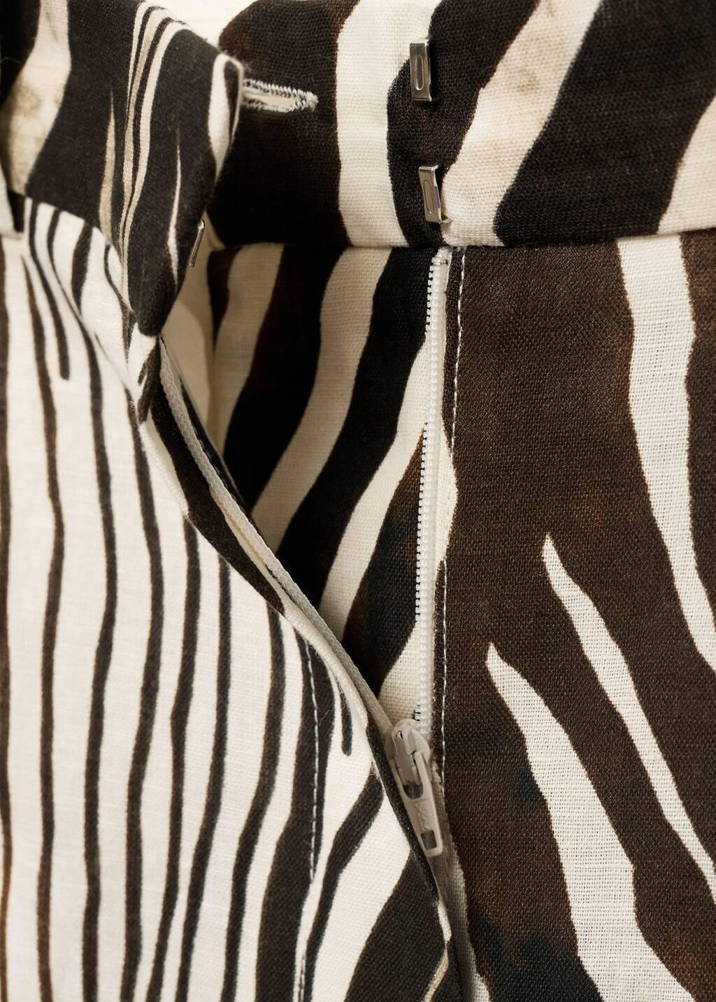Brown Zebra-Print Linen Trousers, Dark Brown, large image number 4