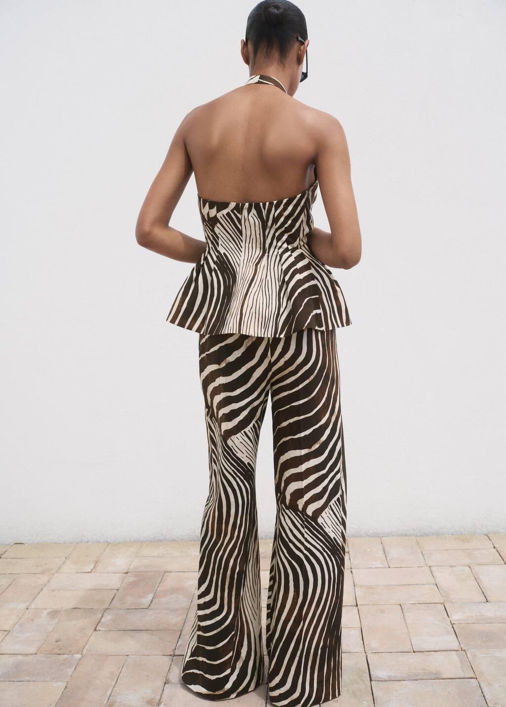 Brown Zebra-Print Linen Trousers, , large image number 6