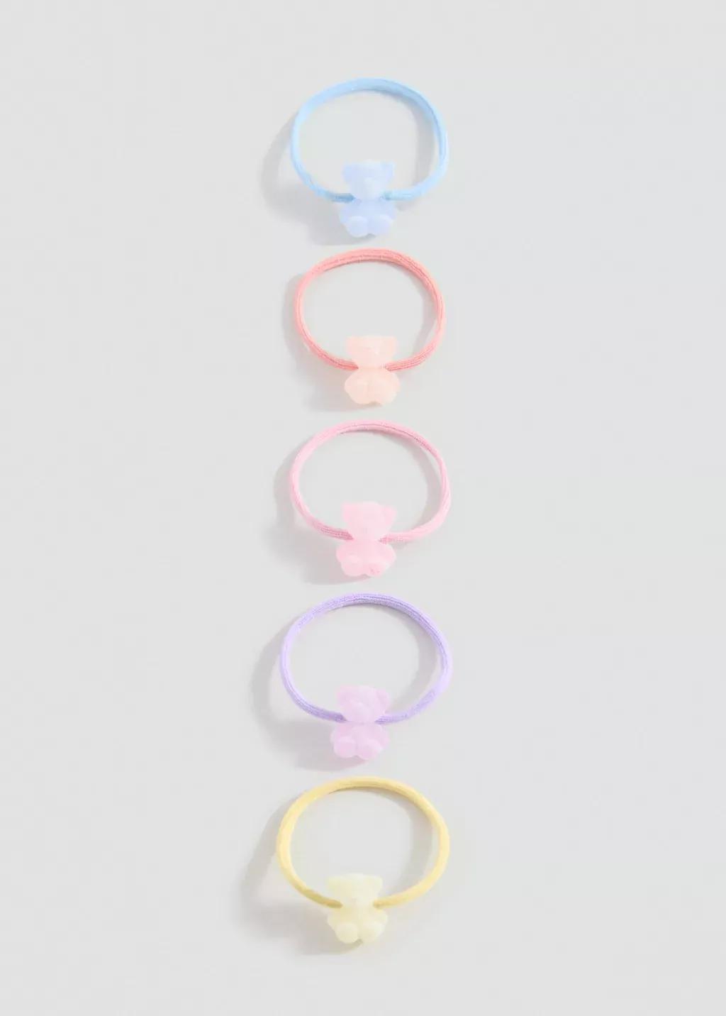 Pink Lt-Pastel Pack Of 5 Hair Bands, Kids Girl, Light-Pastel Pink, medium