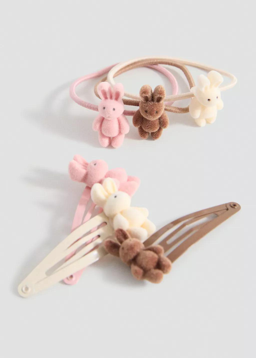 Brown Pack Of Rubber Bands And Clips, Kids Girl, Light Pastel Brown, large image number 0