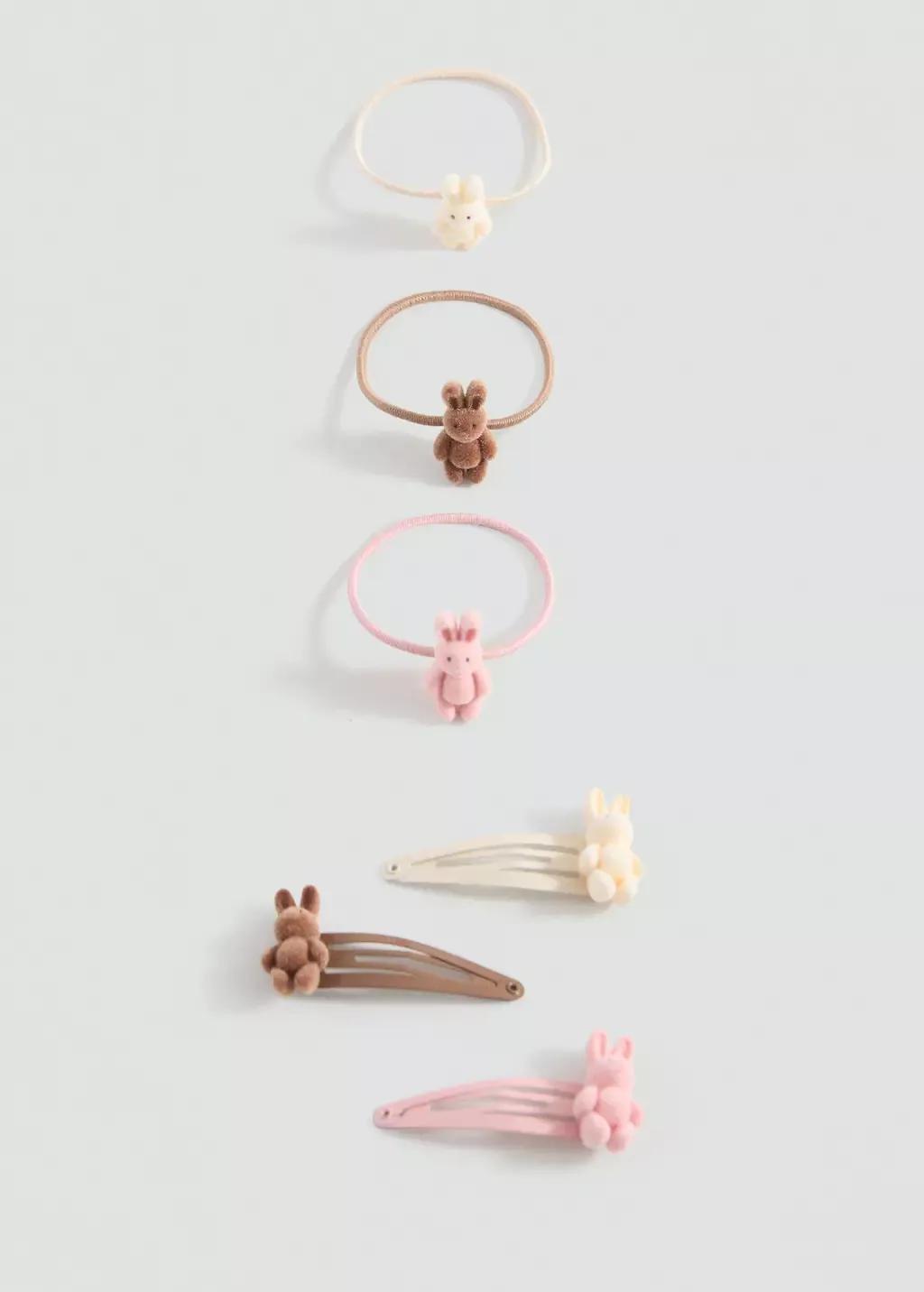 Brown Pack Of Rubber Bands And Clips, Kids Girl, Light Pastel Brown, large image number 1