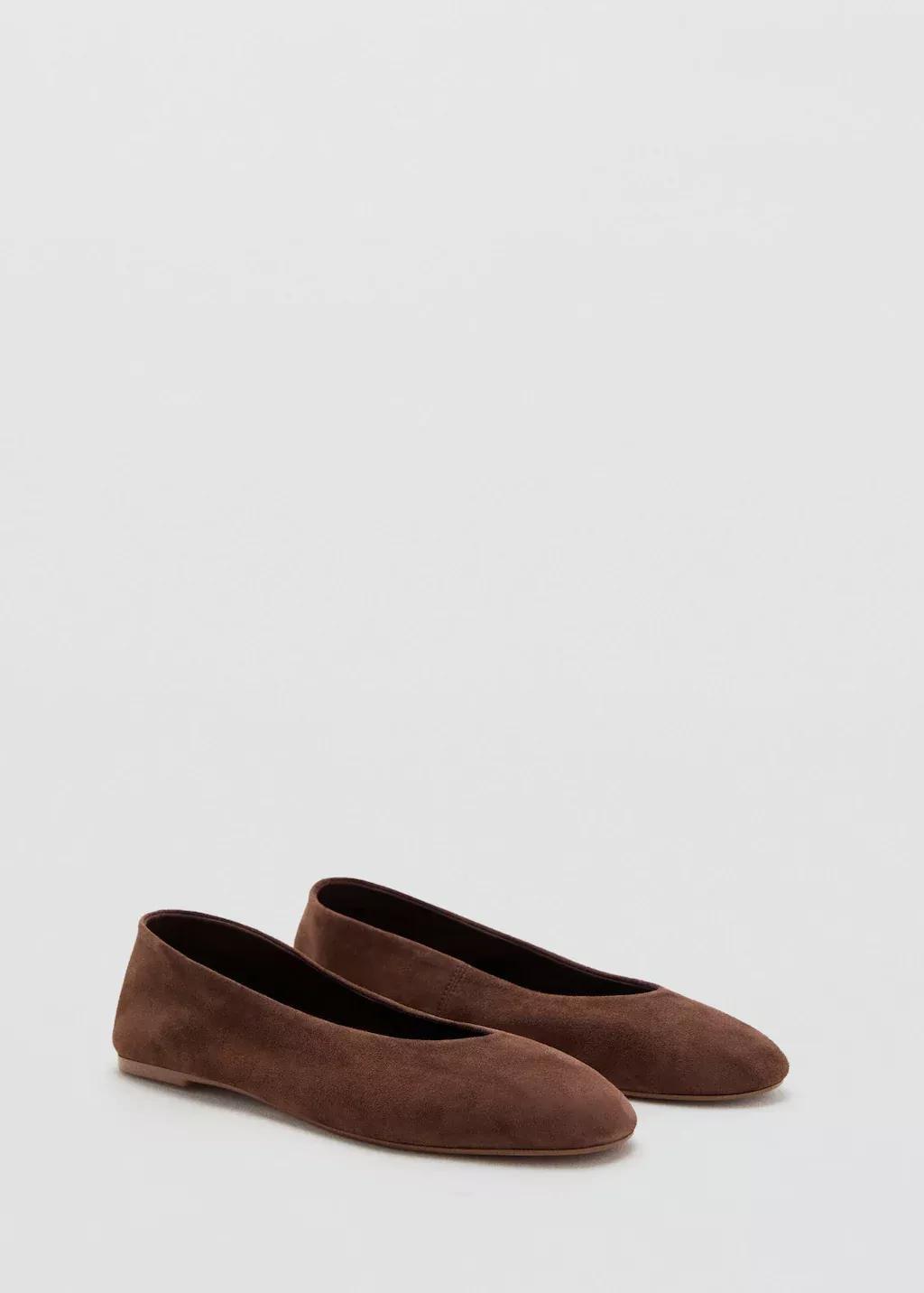 Brown Suede Leather Ballerina Flat, , medium