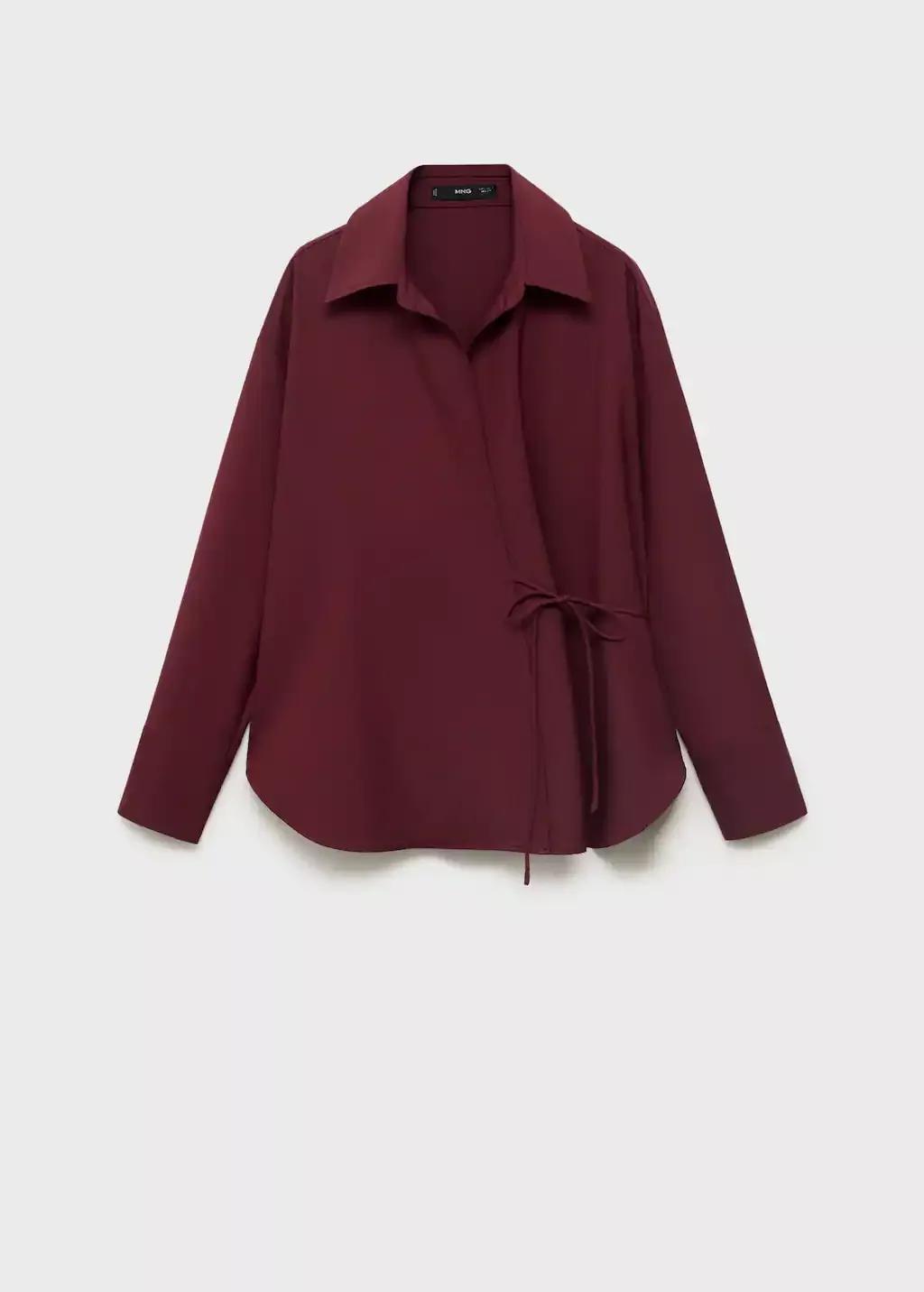 Red Wrap shirt with bow, , large image number 0