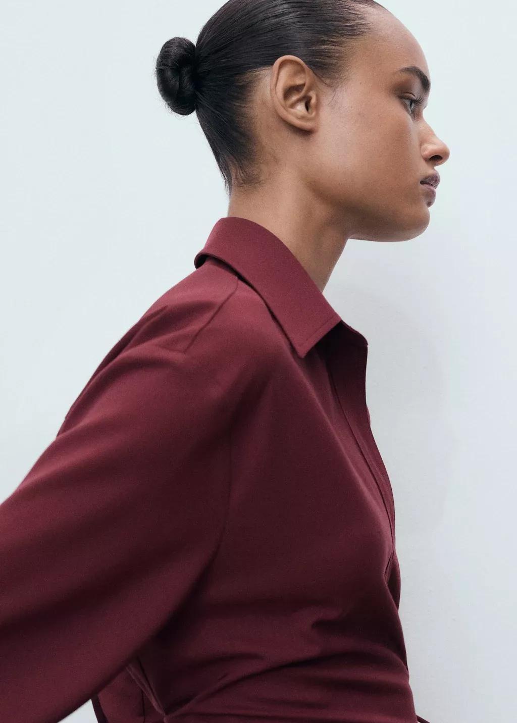 Red Wrap shirt with bow, Dark Red, large image number 2