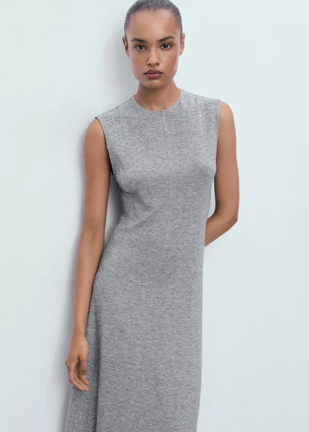 Grey Rhinestone dress with seams, , large image number 1