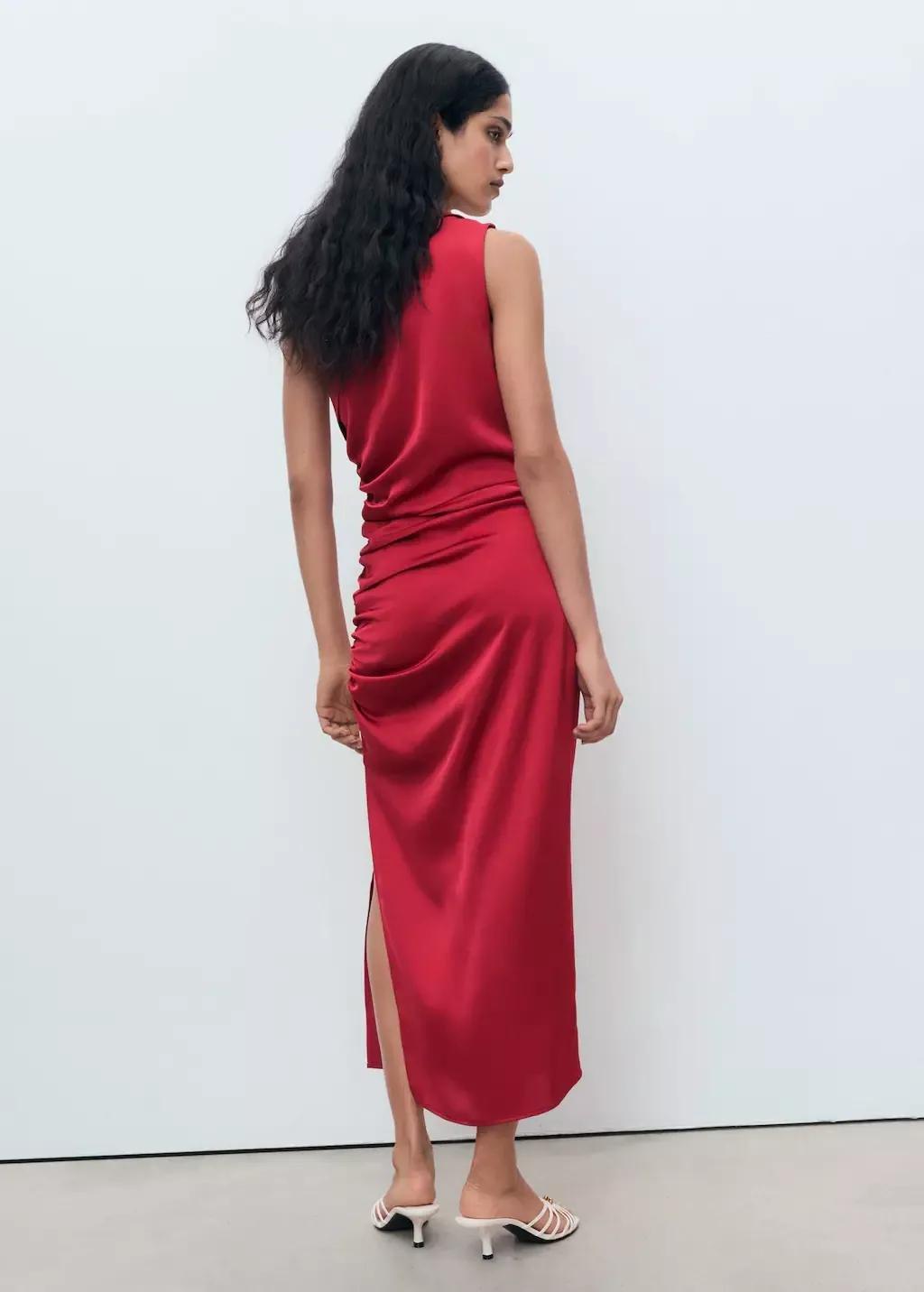 Red Asymmetrical satin dress with side slits, Dark Red, large image number 10
