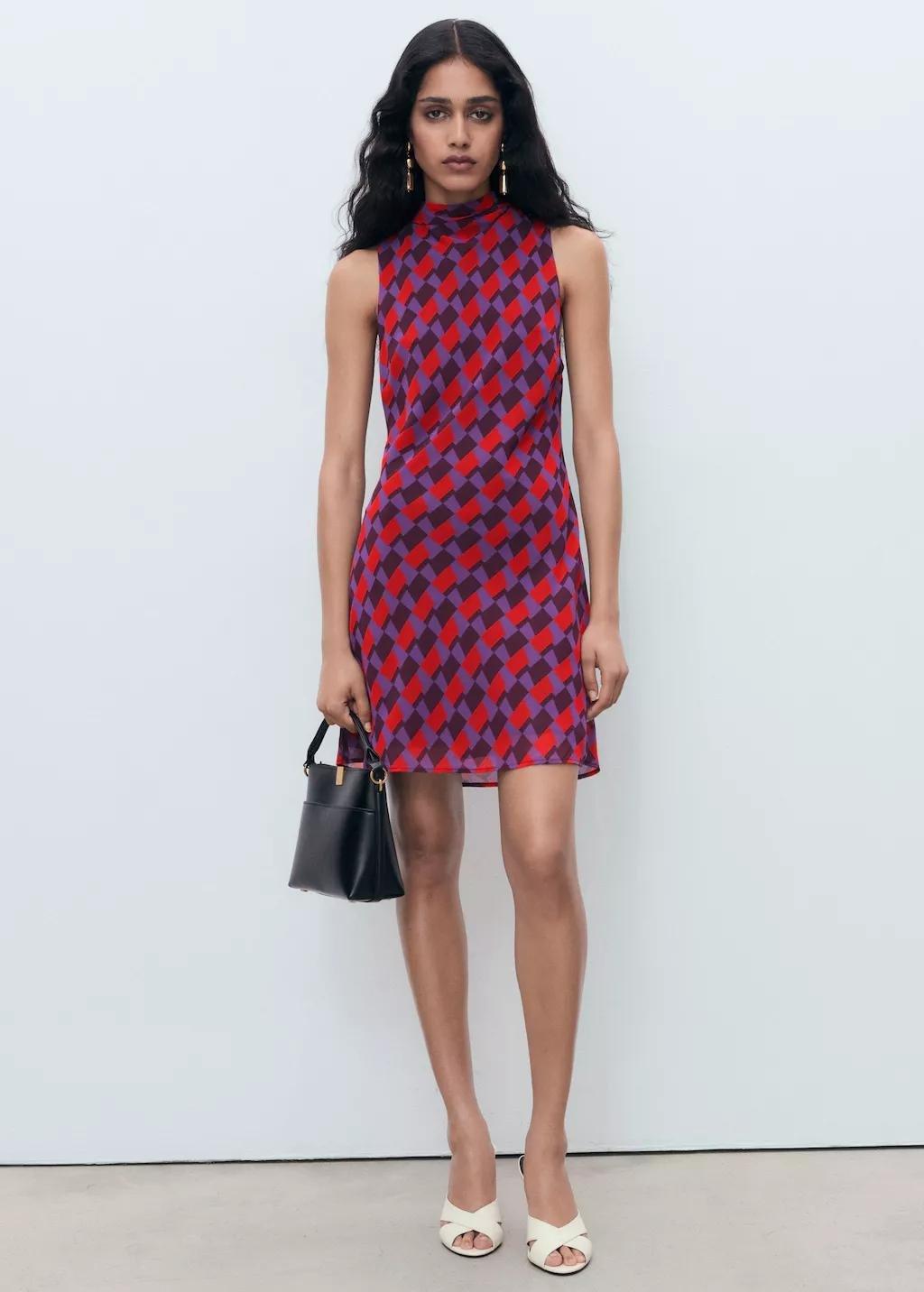 Purple Printed Dress With Bow Detail, , large image number 1