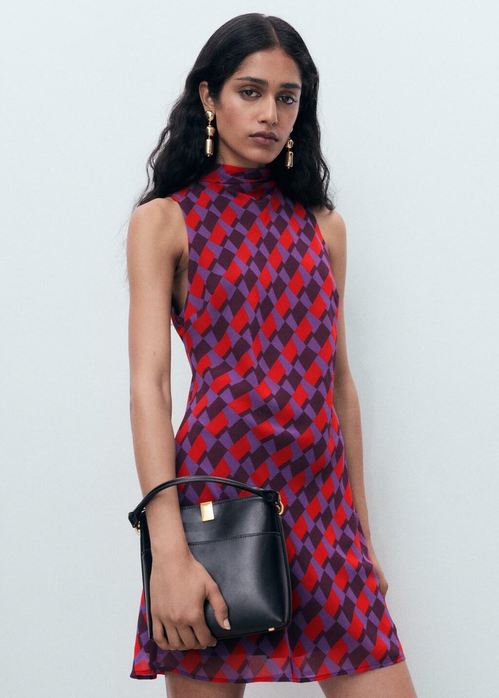 Purple Printed Dress With Bow Detail, , large image number 7