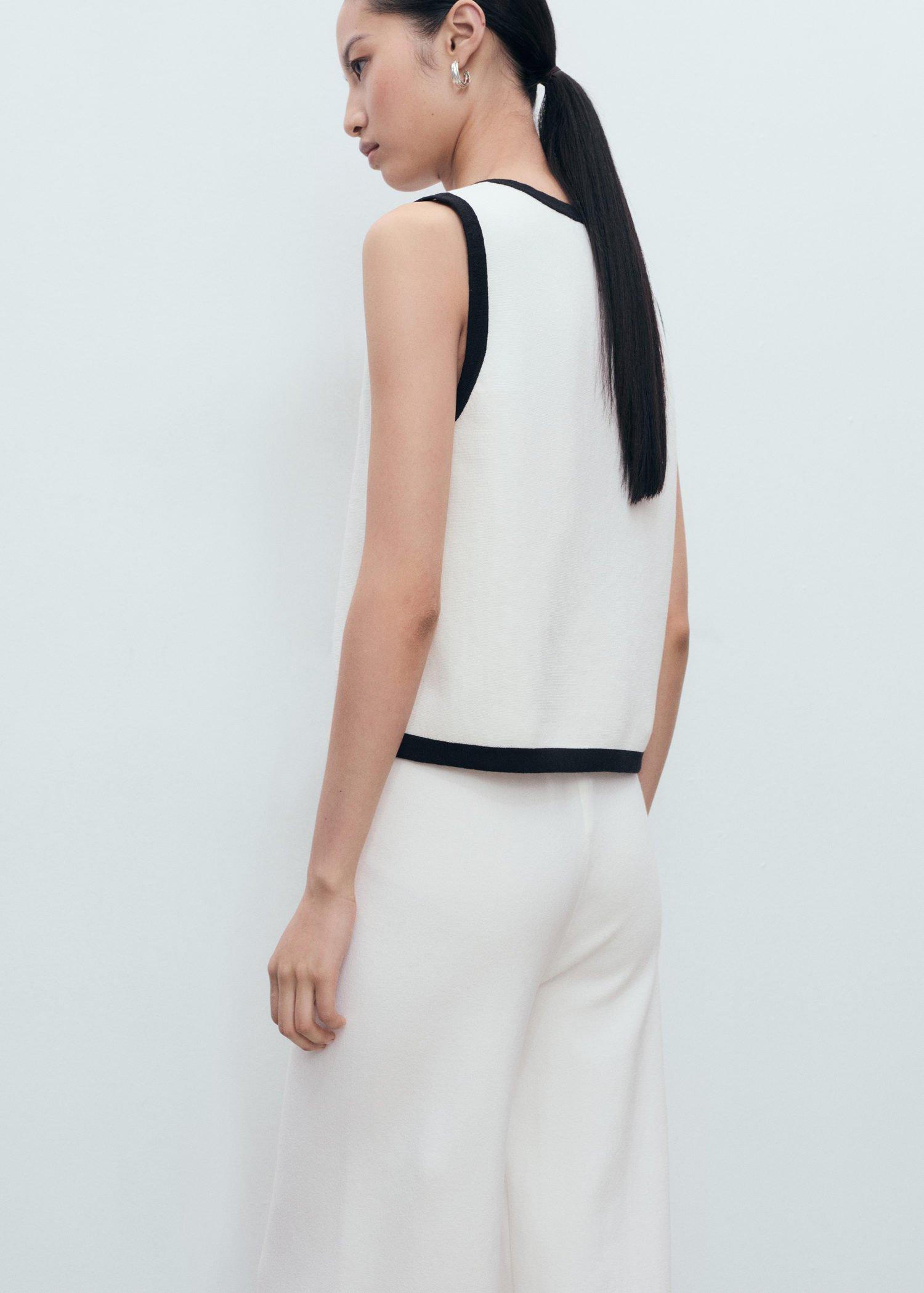 LIGHT BEIGE Knitted waistcoat with contrast detail, 0201_05, large image number 6