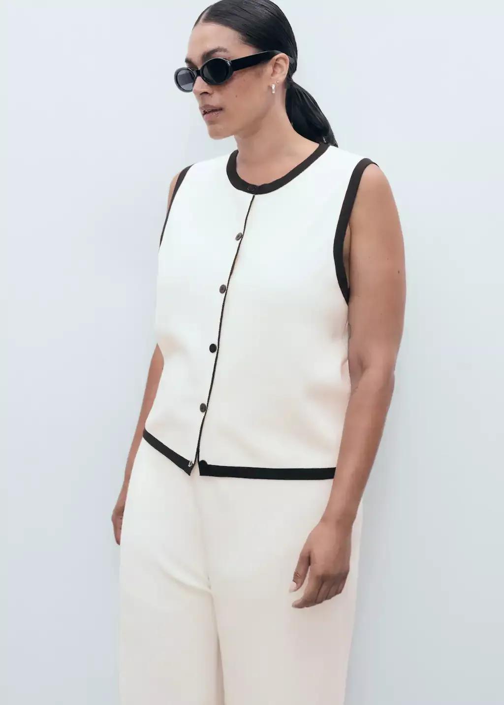 LIGHT BEIGE Knitted gilet with contrast detail, , large image number 13