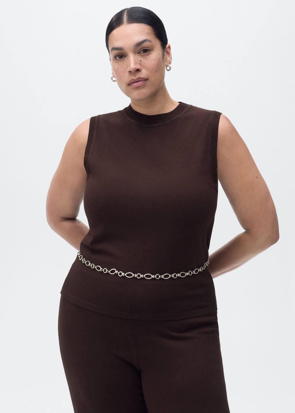 Brown Fine-Knit Top, Dark Brown, large image number 6